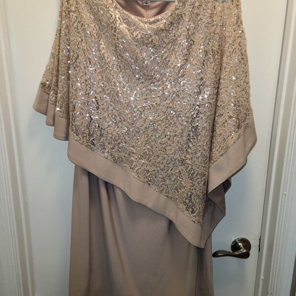 Db Studio Beige Sequined Lace Overlay Evening Dress